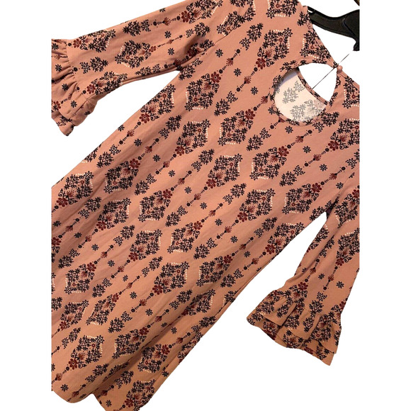 Pink Rose Tunic Trapeze Dress Small Women Dark Pink Floral Bell Sleeves Y2KStyle - Picture 5 of 13